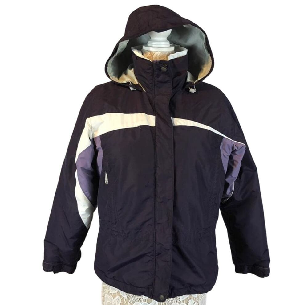 Columbia ladies hooded winter ski jacket purple & white size medium